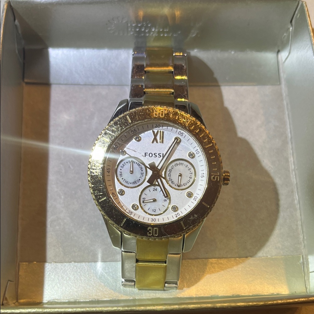 Fossil Two-Tone Gold and Silver Chronograph Watch
